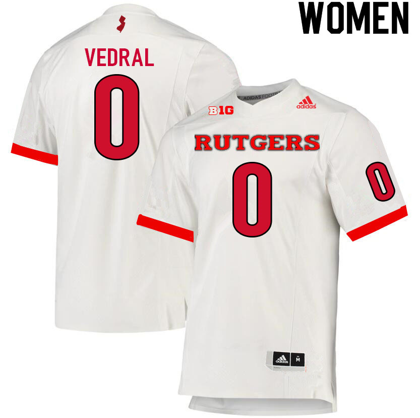 Women #0 Noah Vedral Rutgers Scarlet Knights College Football Jerseys Sale-White - Click Image to Close
